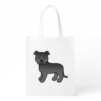 Black Staffordshire Bull Terrier Cute Cartoon Dog Grocery Bag