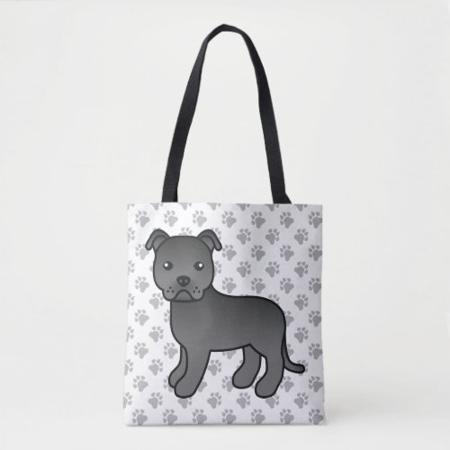 Black Staffordshire Bull Terrier Cute Cartoon Dog Tote Bag