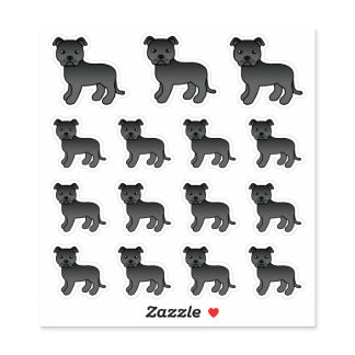 Black Staffordshire Bull Terrier Cute Cartoon Dogs Sticker