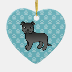 Black Staffordshire Bull Terrier Dog Illustration Ceramic Ornament