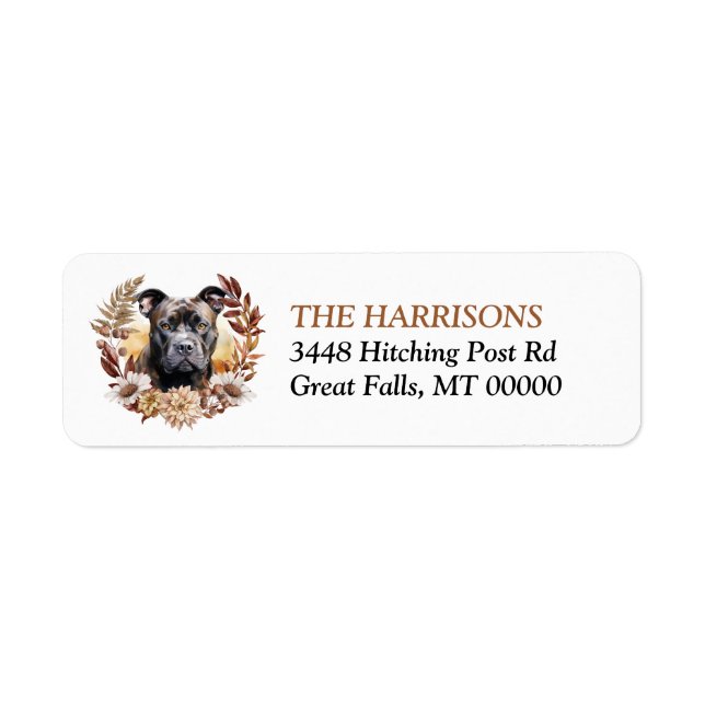 Black Staffordshire Terrier Dog Autumn Wreath Label (Front)