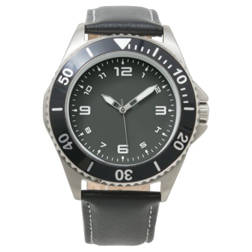 Black Stainless Steel Black Leather Strap Watch