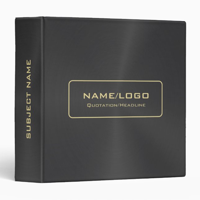 Black Stainless Steel & Gold Accents Template 3 Ring Binder (Front/Spine)