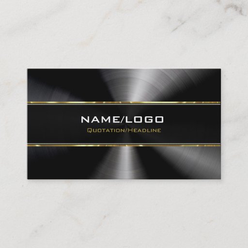 Customizable Black Stainless Steel &amp; Gold Accents Template Business Card