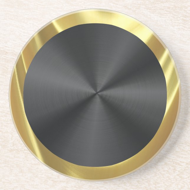 Black Stainless Steel & Gold Drink Coaster (Front)