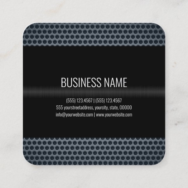 Black Stainless Steel Metal Look Square Business Card (Back)