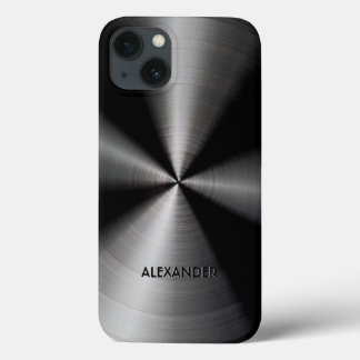 Black Stainless Steel Metal Pattern-Custom Text iPhone 13 Case
