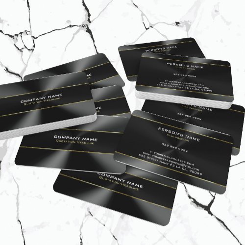 Black Stainless Steel Texture Gold Stripes Accent Business Card