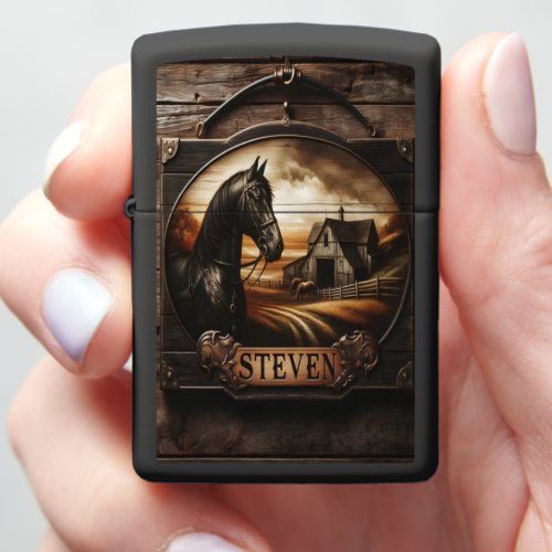 Black Stallion At Sunset Zippo Lighter