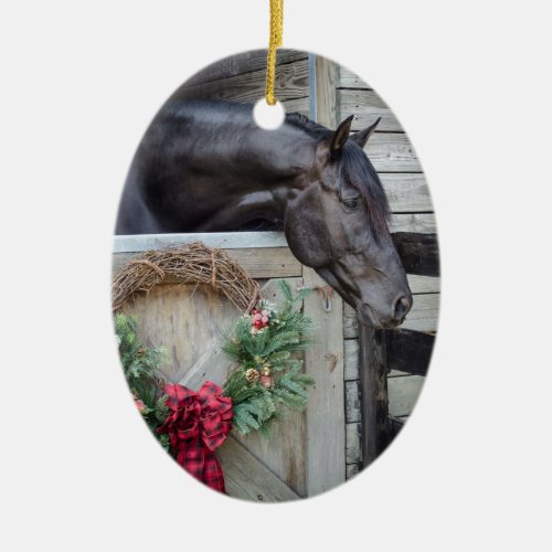 Black Stallion Christmas Ceramic Ornament