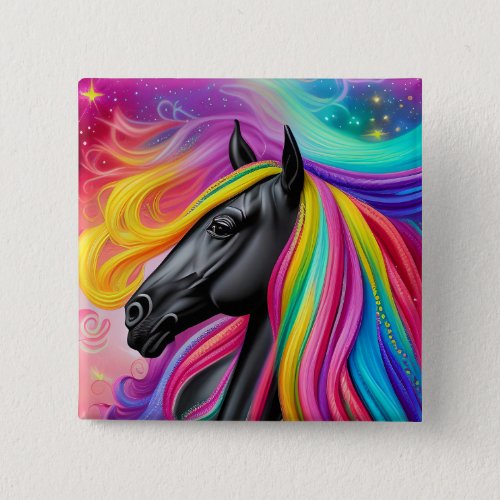 Black Stallion Colorful Mane  Button