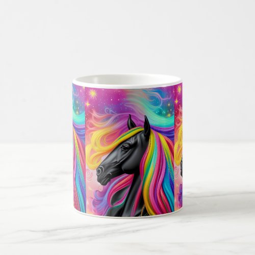 Black Stallion Colorful Mane  Coffee Mug