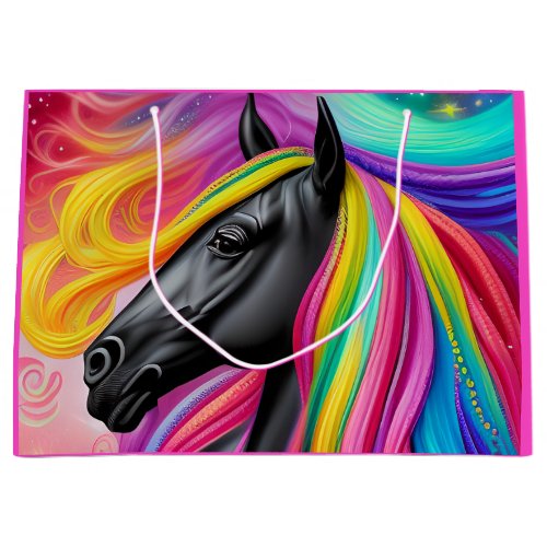 Black Stallion Colorful Mane Large Gift Bag