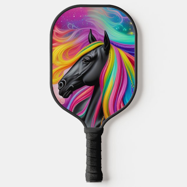Black Stallion Colorful Mane  Pickleball Paddle (Front)