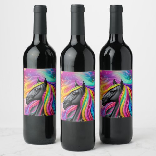 Black Stallion Colorful Mane  Wine Label