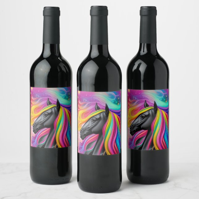 Black Stallion Colorful Mane  Wine Label (Bottles)