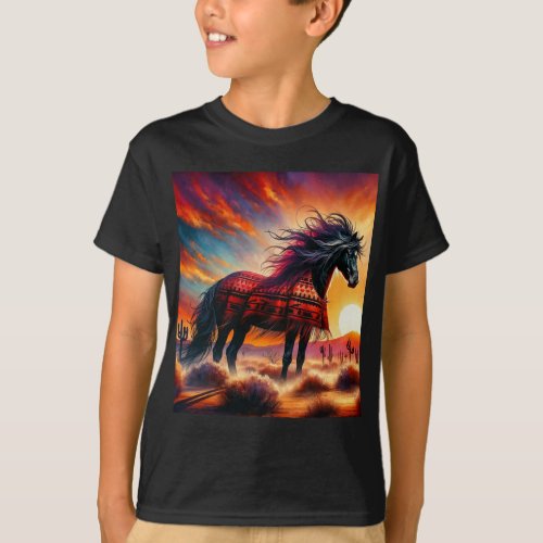 Black Stallion Desert Sunset T_Shirt