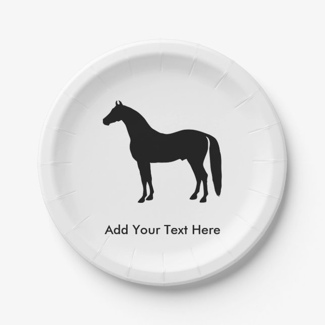 Black Stallion Elegant Horse Silhouette Drawing Paper Plates (Front)