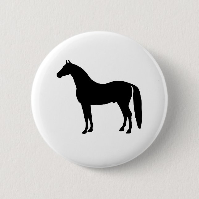 Black Stallion Elegant Horse Silhouette Drawing Pinback Button (Front)
