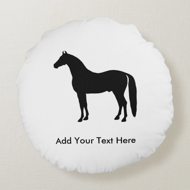 Black Stallion Elegant Horse Silhouette Drawing Round Pillow (Back)