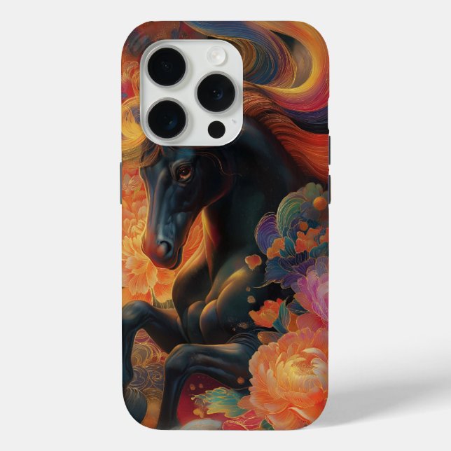 Black Stallion Floral Art Design Case-Mate iPhone Case (Back)