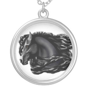Black Stallion, Friesian Silver Plated Necklace