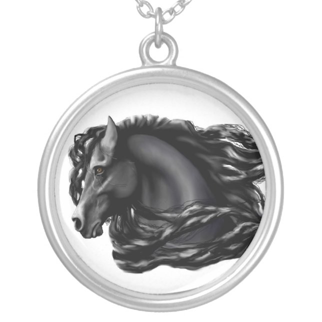 Black Stallion, Friesian Silver Plated Necklace (Front)