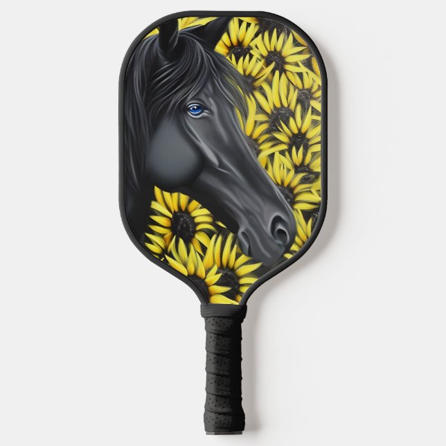 Black Stallion Horse and Sunflowers Pickleball Paddle (Front)