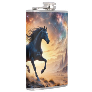 Black Stallion in Desert  Flask