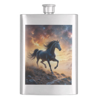 Black Stallion in Desert  Flask