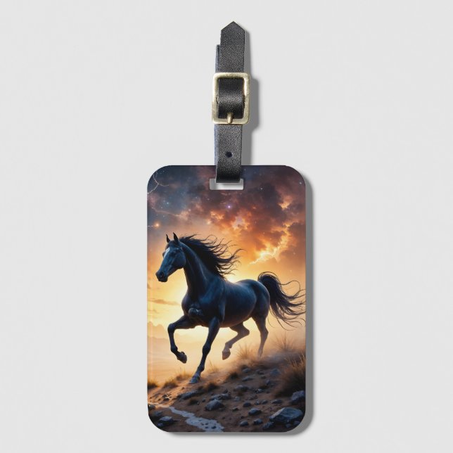 Black Stallion in Desert  Luggage Tag (Front Vertical)