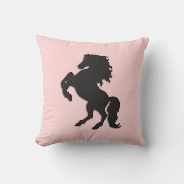 Black Stallion on Pink Throw Pillow (Front)