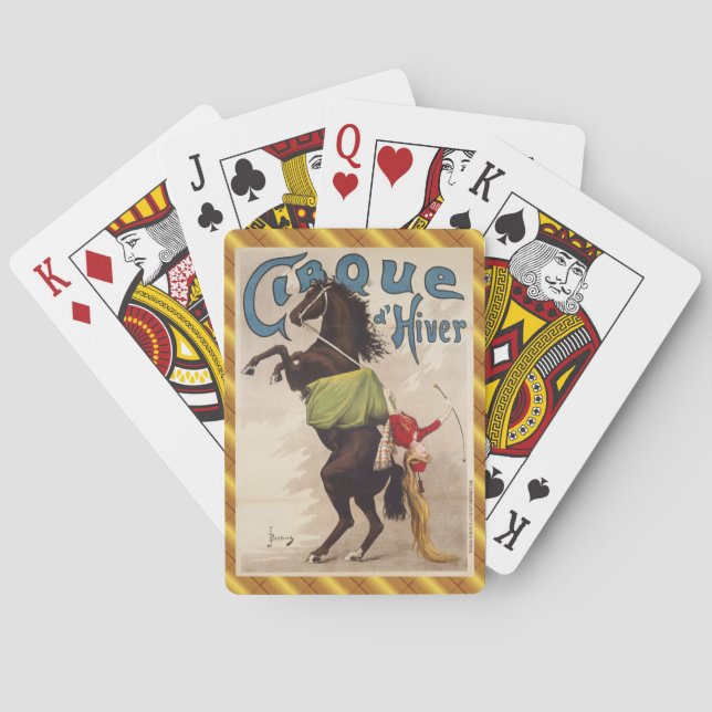 Black stallion rearing Circus horse and daredevil Poker Cards (Back)