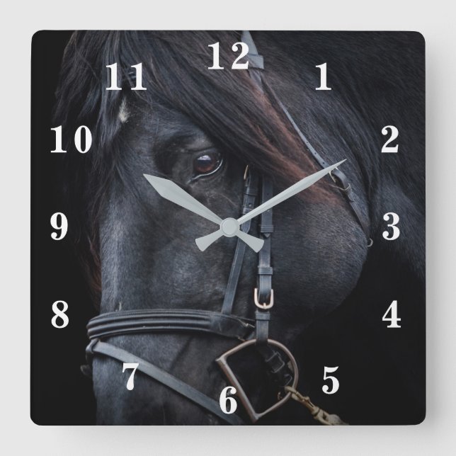 Black Stallion Square Wall Clock (Front)