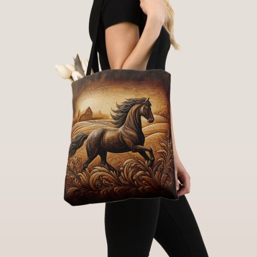 Black Stallion Sunset Run Tote Bag