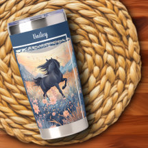 Black Stallion Wildflowers Mountains Personalized