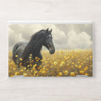 Black Stallion with Yellow Wildflowers HP Laptop Skin