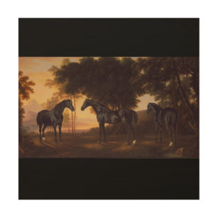 Black Stallions Vintage Painting by George Stubbs Wood Wall Art