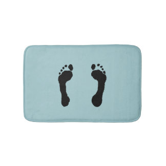 Black-Stamped Footprints (Blue) Bath Mat
