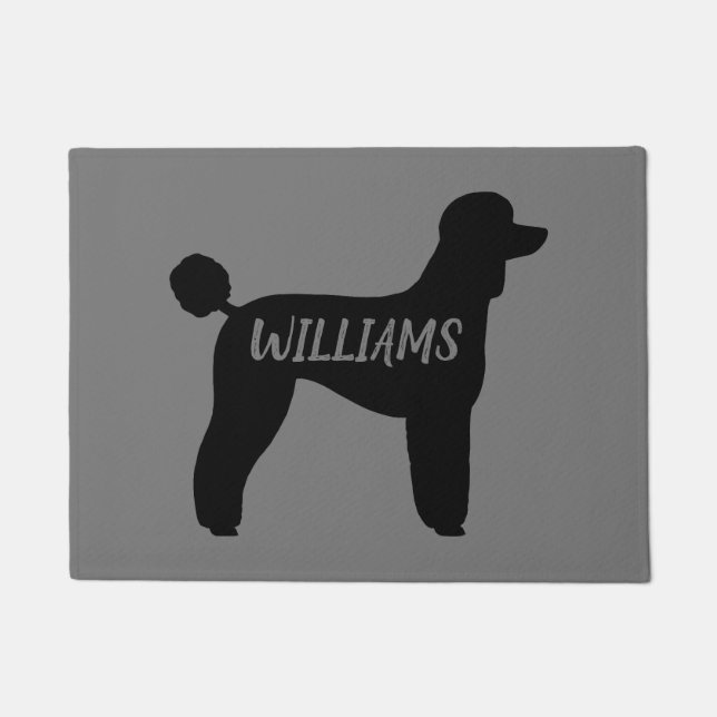 Black Standard Poodle Dog Silhouette Personalized Doormat (Front)