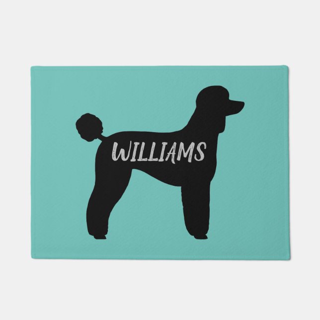 Black Standard Poodle Dog Silhouette Personalized Doormat (Front)