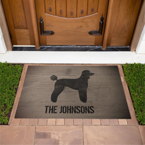 Black Standard Poodle Dog Silhouette Rustic Custom Doormat