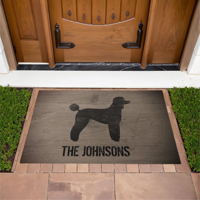 Black Standard Poodle Dog Silhouette Rustic Custom Doormat (Outdoor)