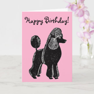 Black Standard Poodle Pink Happy Birthday Card
