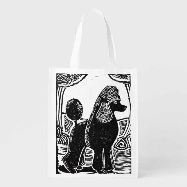 Black Standard Poodle Reusable Grocery Bag (Front)