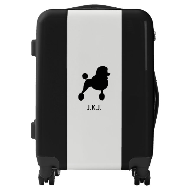 Black Standard Poodle Silhouette with Custom Text Luggage (Front)