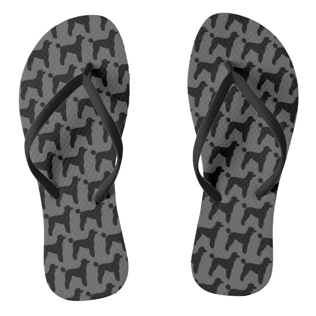 Black Standard Poodle Silhouettes Pattern Flip Flops (Footbed)