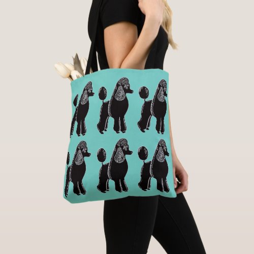 Black Standard Poodles Turquoise Teal Tote Bag