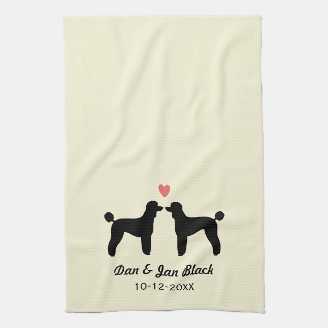 Black Standard Poodles with Heart and Text Towel (Vertical)
