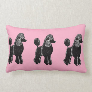 Black Standard Poodles with Pink Lumbar Pillow